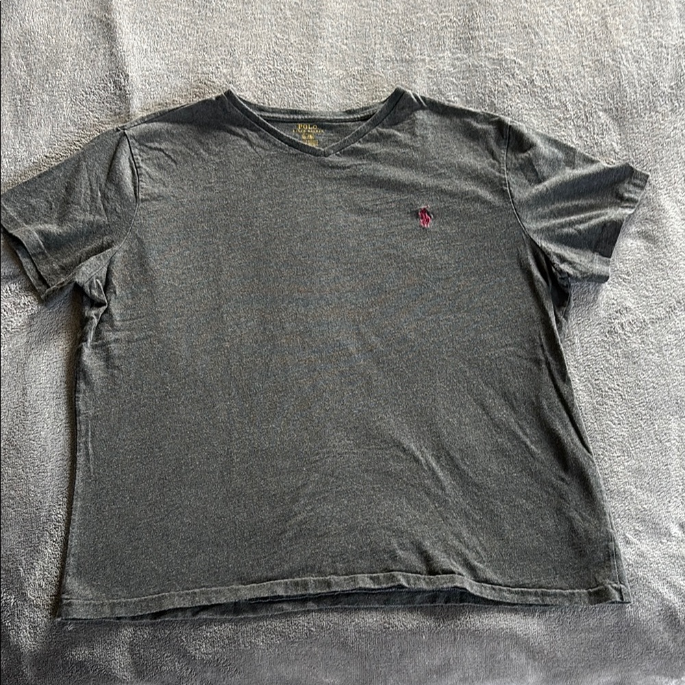 Polo Ralph Lauren Gray V-Neck T-Shirt with Embroidered Logo